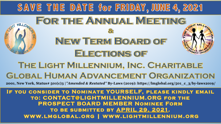 SAVE THE DATE for THE NEW TERM BOARD OF ELECTIONS OF THE LIGHT MILLENNIUM