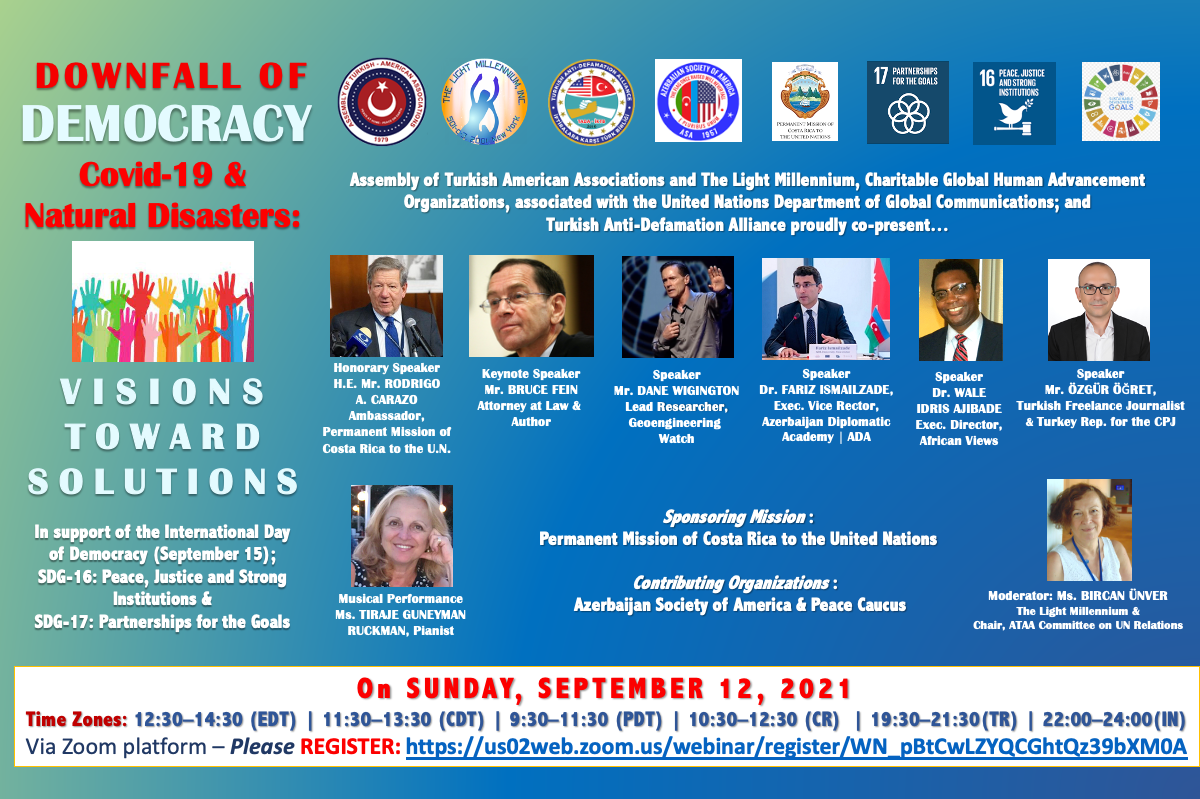 Webinar: Downfall of Democracy – Covid-19 and Natural Disasters: Visions Toward Solutions – On 09/12/2021