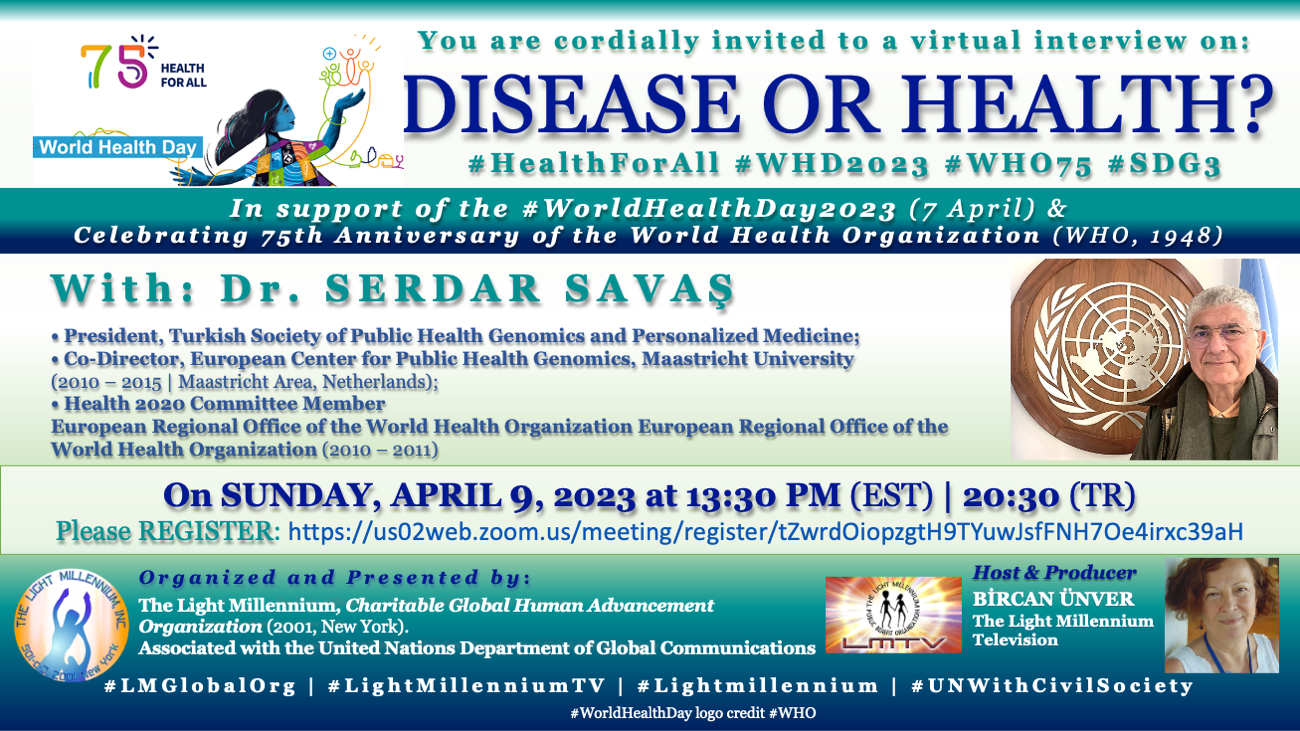 Invitation: DISEASE OR HEALTH? With Dr. SERDAR SAVAŞ ~ On Sunday, April 9 at 1:30PM  EDT