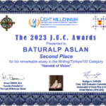 Baturalp Aslan, 2nd Place, #JUCAwards2023 in #Writing / #Türkiye100 Category, #LMGlobalOrg