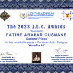 The 2023 J.U.C. Awards presented to:
Fatima Akabar Ousmane, 2nd Place in the Water Action Category
#JUCAwrds2023, #JUCMRWA2023