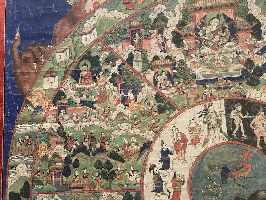 The Wheel of Life, Rubin Museum #WheelOfLife, Top-left realm, detail, #RubinMuseum #LMGlobalOrg