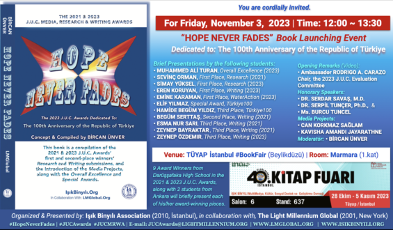 “HOPE NEVER FADES” Book Launching at the 40th TÜYAP İstanbul #BookFair on Nov. 3, 2023
