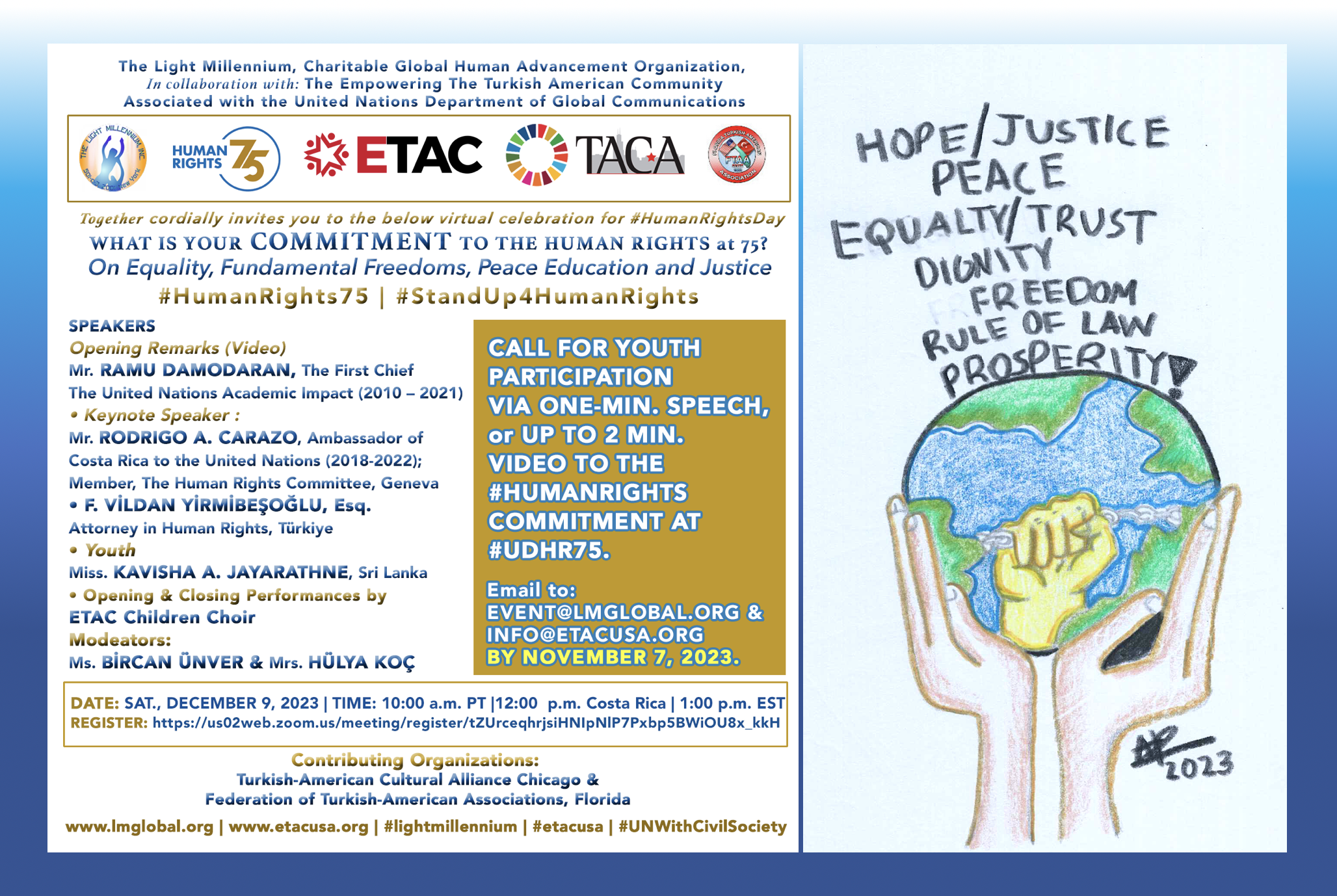 WHAT IS YOUR COMMITMENT TO THE HUMAN RIGHTS AT 75? A Virtual Celebration on Dec. 9, 2023