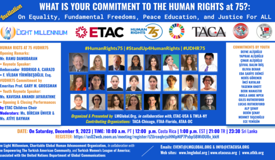 Invitation: What Is Your Human Rights Commitment at 75? On Equality, Fundamental Freedoms, Peace Education and Justice For All; on Dec. 9 at 1:00 PM. (EST)