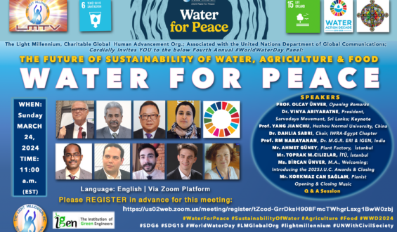 #WorldWaterDay: THE FUTURE OF SUSTAINABILITY OF WATER, AGRICULTURE & FOOD: WATER FOR PEACE – Invitation for 03/24/24